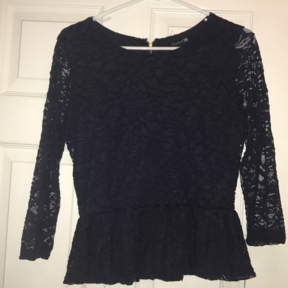 Navy Blue lace peplum top!